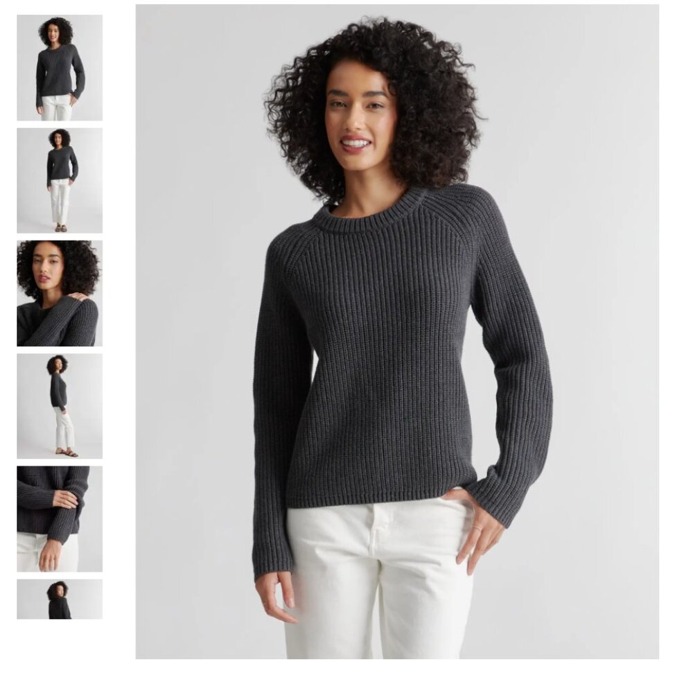 Quince 100% Organic Cotton Fisherman Crew Sweater Charcoal Size Small